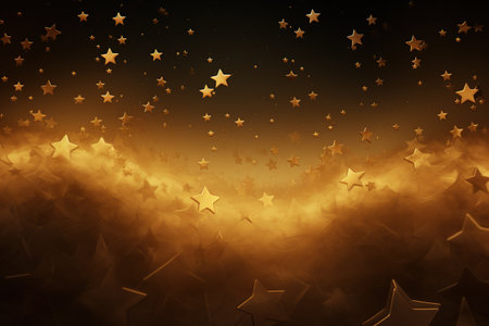 Golden stars background with smoke and rays of light. 3D rendering Generative AIの素材
