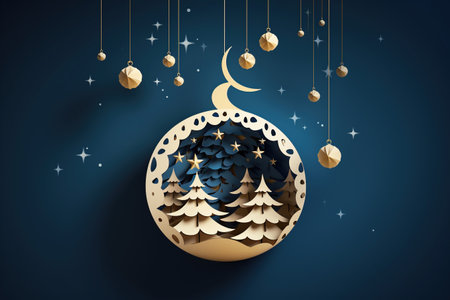 Christmas greeting card with Christmas tree and moon. Vector illustration. Generative AIの素材