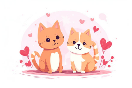 Cute cartoon cat and dog in love. Vector illustration in a flat style. Generative AIの素材