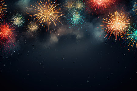 Colorful fireworks background with space for your text. Vector illustration. Generative AIの素材