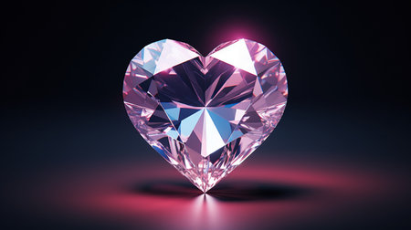 Shiny diamond heart on a dark background. 3D Rendering. Generative AIの素材