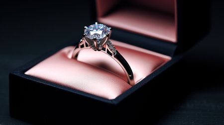 Wedding ring with diamond in a black box on a black background. Generative AIの素材
