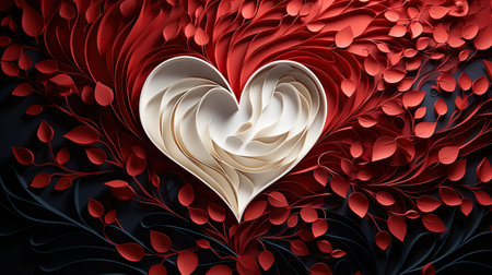 3d illustration of Valentine's Day abstract background with heart and leaves. Generative AIの素材