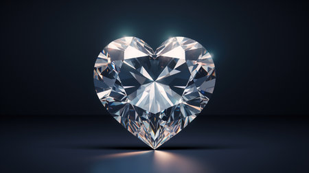 Diamond heart on dark background. 3d rendering toned image. Generative AIの素材