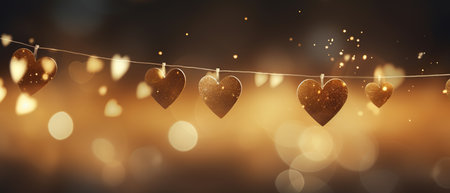 Valentine's Day background with hearts and bokeh lights. Generative AIの素材