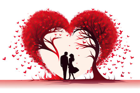 Valentine's Day background with the couple and heart-shaped tree. Generative AIの素材
