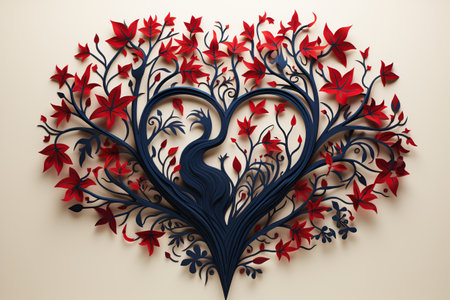 Valentine's Day background with a heart shape made of leaves and branches. Generative AIの素材