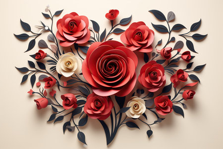 3d illustration, red and white roses in the shape of a heart. Generative AIの素材