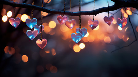 Valentine's Day background with hearts on bokeh background. Generative AIの素材