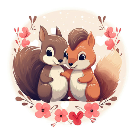 Cute cartoon squirrels in love. Vector illustration for your design. Generative AIの素材