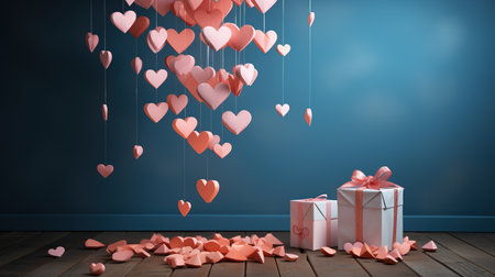 Valentine's Day background with a gift box and hearts. 3d rendering. Generative AIの素材