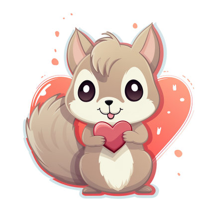 Cute squirrel holding a red heart. Vector illustration on white background. Generative AIの素材