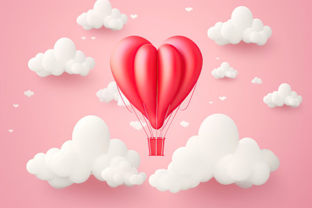 Valentine's Day background with a hot air balloon in the sky. Vector illustration. Generative AIの素材