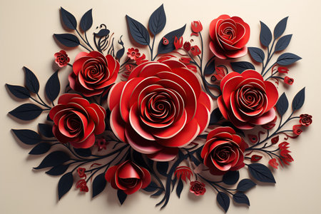 3d render of red roses with black leaves on a beige background. Generative AIの素材
