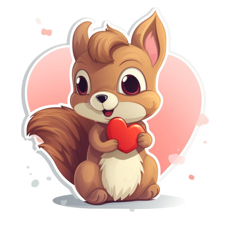 Cute squirrel holding red heart on white background. Vector illustration. Generative AIの素材