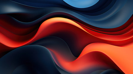 3d render, abstract background with red, blue, and orange waves. Generative AIの素材