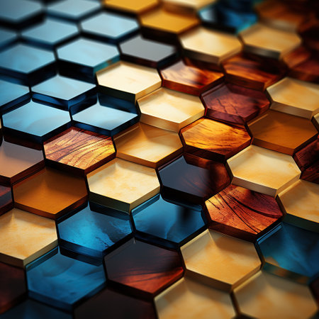 Abstract background made of colorful hexagons. 3d render illustration. Generative AIの素材