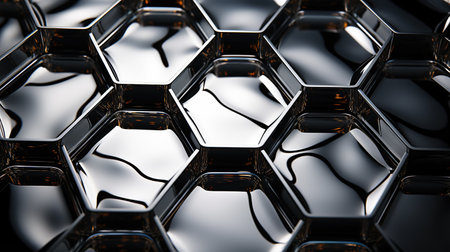 Abstract 3d rendering of hexagon background. Reflective surface. Generative AIの素材