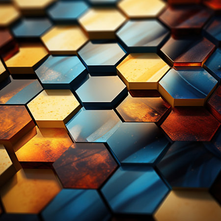 Abstract background of metal hexagons. 3d rendering, 3d illustration. Generative AIの素材