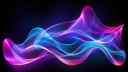 Abstract blue and purple waves on a black background. Vector illustration. Generative AIの素材