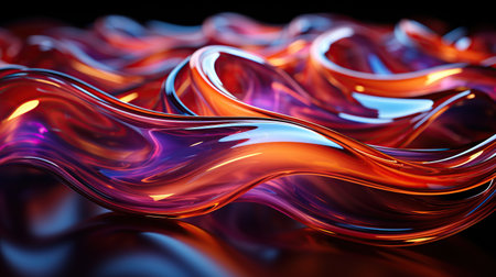 3d rendering of abstract wavy liquid background in blue and orange colors. Generative AIの素材