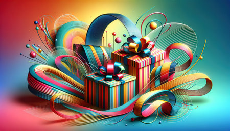 Abstract colorful background with gift boxes and ribbons. Vector illustration. Generative AIの素材