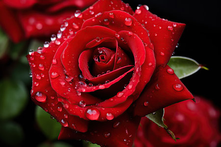 Red rose with water drops on the petals, close-up concept. Generative AIの素材