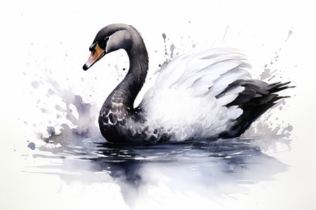 Swan on a white background with splashes. Digital painting. Generative AIの素材