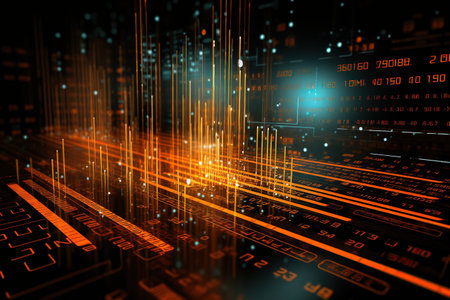 3d rendering of abstract technology background with a circuit board and binary code. Generative AIの素材