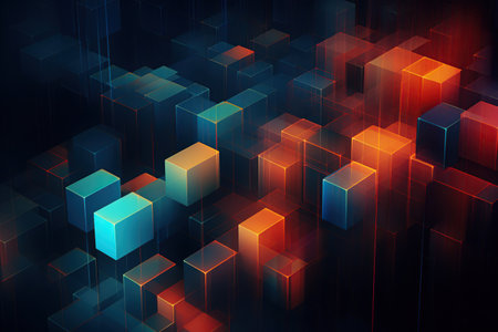Abstract background with glowing cubes. 3d rendering, 3d illustration. Generative AIの素材