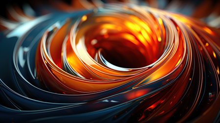 3d rendering of abstract metallic background with waves in black and orange. Generative aiの素材