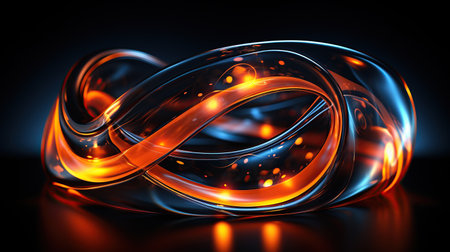3d illustration of an abstract fractal ring on a black background with light effects. Generative aiの素材