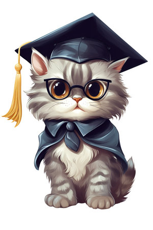 Cute little cat in a graduation cap and glasses. Vector illustration. Generative AIの素材