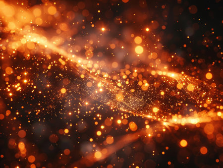This image depicts an abstract golden sparkle, resembling a galaxy of bokeh lights, creating a sense of warmth and celebration. Generative AIの素材
