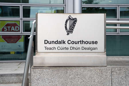 Dundalk, County Louth, Ireland, May 14th 2021, sign at the entrance to Dundalk Courthouse where...