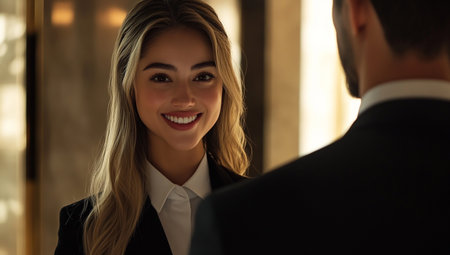 Professional woman smiling in business meetingの素材