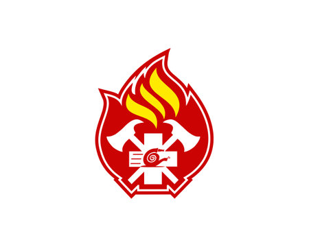 fire fighter logo emblemのイラスト素材
