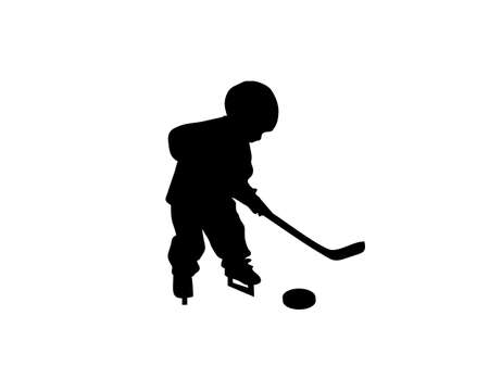 kids learning ice hockey silhouetteのイラスト素材