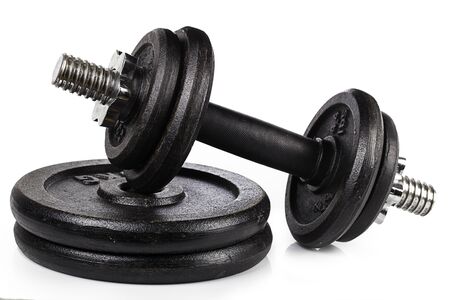 dumbbell with weights isolated on white backgroundの写真素材