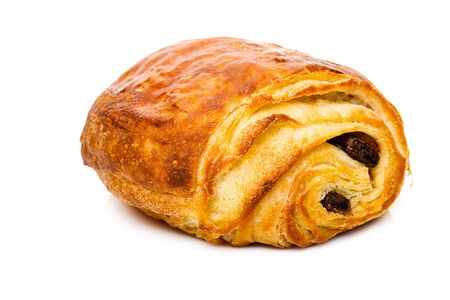 pain au chocolat with chocolate isolated on white backgroundの写真素材