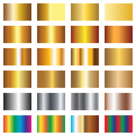 Gold, silver, bronze gradient gradients set. Collection of shiny gradients.の写真素材