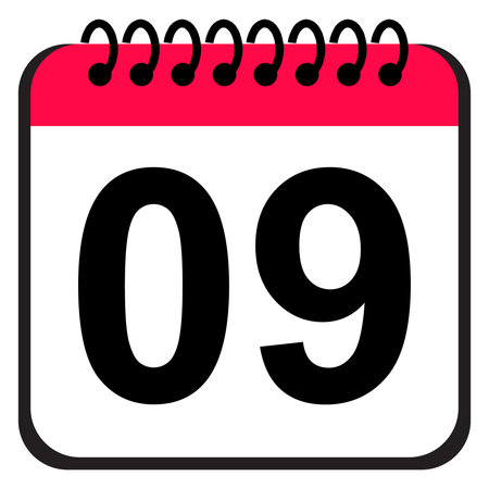 Vector illustration. Calendar icon 9. Days of the month, Sunday, Monday, Tuesday, Wednesday, Thursday, Friday, Saturday. Holidays in the Gregorian calendar.の写真素材