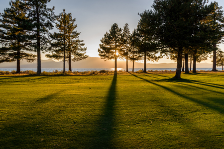 Early evening on a golf course, view from the fairwayの写真素材