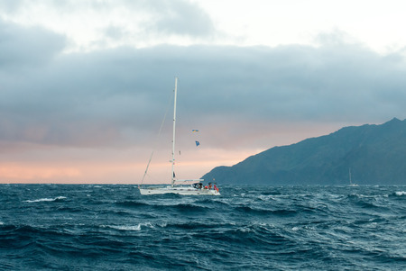 Yacht  in the stormy ocean near the island of La Gomera.のeditorial素材
