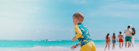 Little run to the ocean in Dominican Republic. Banner. Concept Travel,Family Vacation