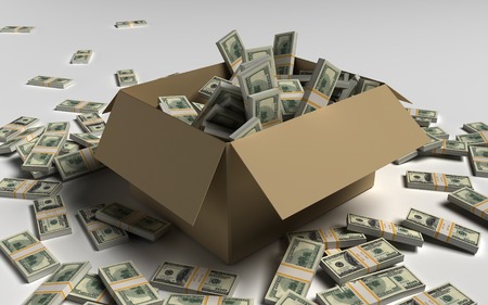 Dollars placed in a cardboard box