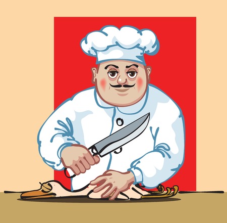 Chef in the kitchen intends to prepare the duck. Vector illustrationのイラスト素材