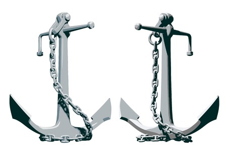Two anchors with chains. Vector illustrationのイラスト素材