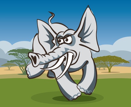 Comical Elephant in the African savanna. Vector Illustrationのイラスト素材