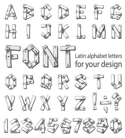 Font consisting of uppercase letters of the Latin alphabet and digits. Set of letters in freehand style. Vector illustration on the white backgroundのイラスト素材